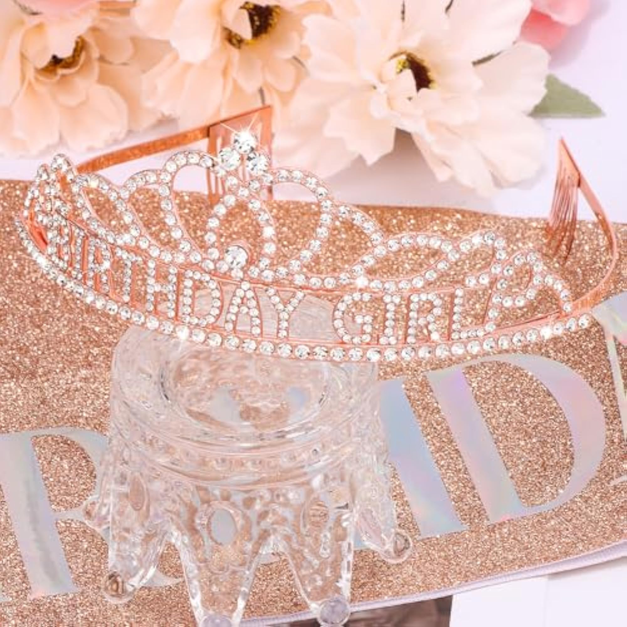 Birthday Sash and Crown for Women, Rhinestone Hair Accessories